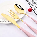 Axyaa 16-Piece Pink Gold Stainless Steel Cutlery Set - Dinnerware Flatware Tableware Kit