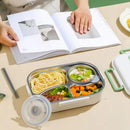 Axyaa Stainless Steel Thermal Lunch Box with Cutlery Set - 4/5 Grids, Microwave Safe