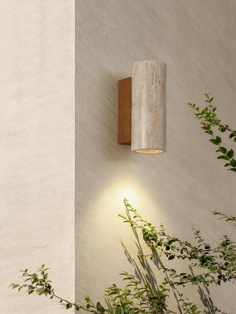 Axya Vintage Yellow Travertine Stone Wall Lamp for Bedroom, E27 Bulb Wood Lights