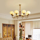 Axyaa Vintage Chandelier Bedroom Living Room Light Solid Wood Fabric Lampshade