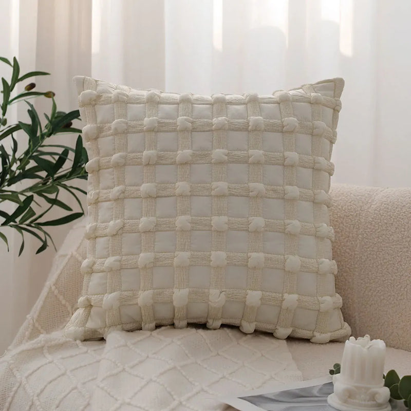 Axyaa Plaid Cushion Cover for Sofa Decor 45x45 Cream Style Home Living Room Pillow