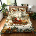 Axyaa Christmas Quilt Cover Set with Santa Claus, Sleigh, Reindeer & Snowman Patterns