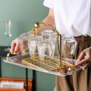 Axyaa Plastic Tray with Golden Handle: Transparent Nordic Storage Pallet for Home Kitchen