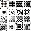 Axyaa Black & White Plaid Wave Stripe Checkerboard Print Throw Pillow Case