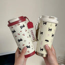 Axyaa Cherry Cat Tumbler: 500ml Stainless Steel Thermal Cup with Straw