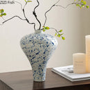 Axyaa Blue White Porcelain Vase: Elegant Table Decor Flowers Arrangement Aesthetic Classic