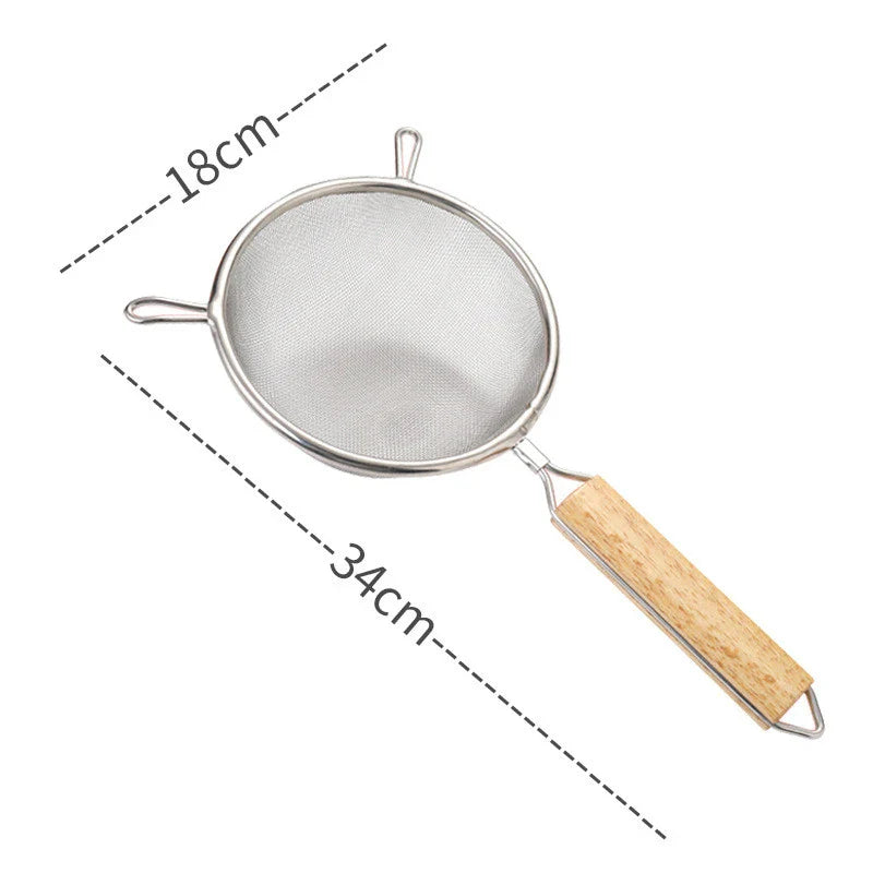 Axyaa Stainless Steel Double Ear Colander Spoon(Strainer) with Wooden Handle