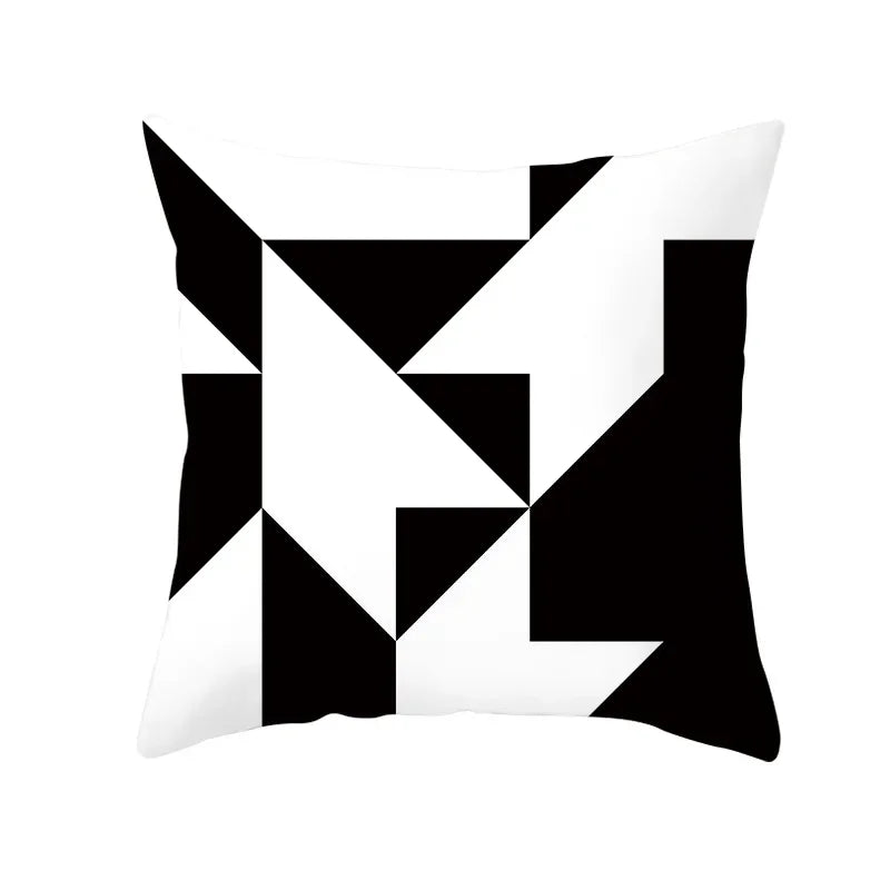 Axyaa Black & White Plaid Wave Stripe Checkerboard Print Throw Pillow Case