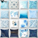 Axyaa Blue Geometric Marble Stripe Line Pillowcases - Set of 2