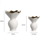 Axyaa White Ceramic Ruffle Edge Belly Vase - Elegant Home & Office Decor