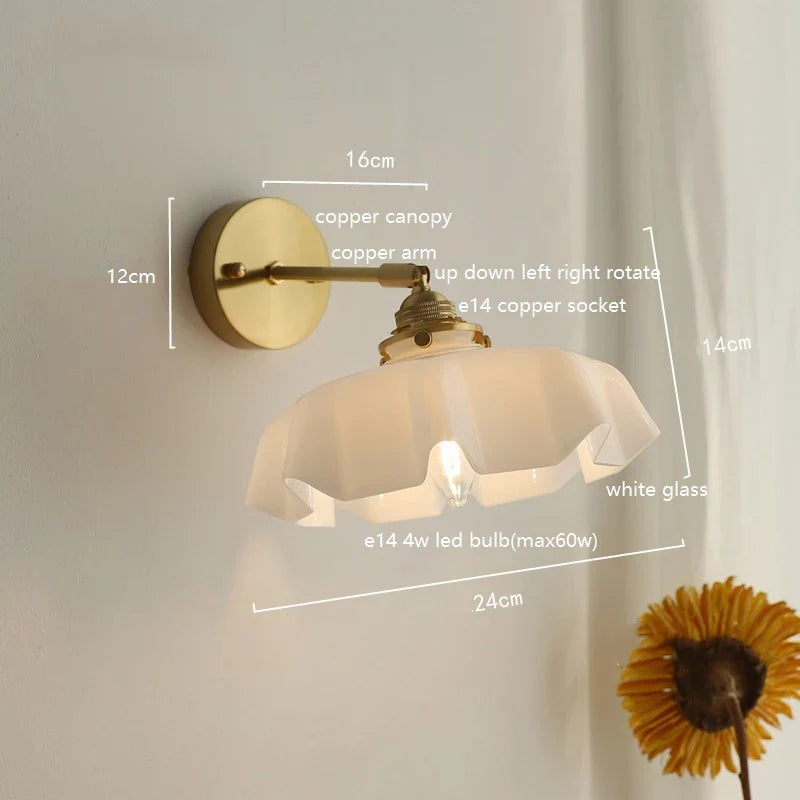 Axyaa Pink Glass LED Wall Sconce E14 Copper Socket Modern Nordic Bedroom Living Room Wall Lamp