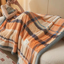 Axyaa King Size Plaid Coral Fleece Blanket Set for Autumn Winter Luxe Comfort