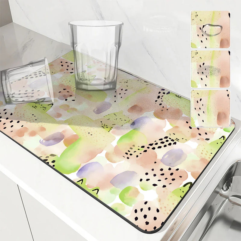Axyaa Animal Pattern Dry Mat: Absorbent Anti-slip Kitchen & Bathroom Drainer