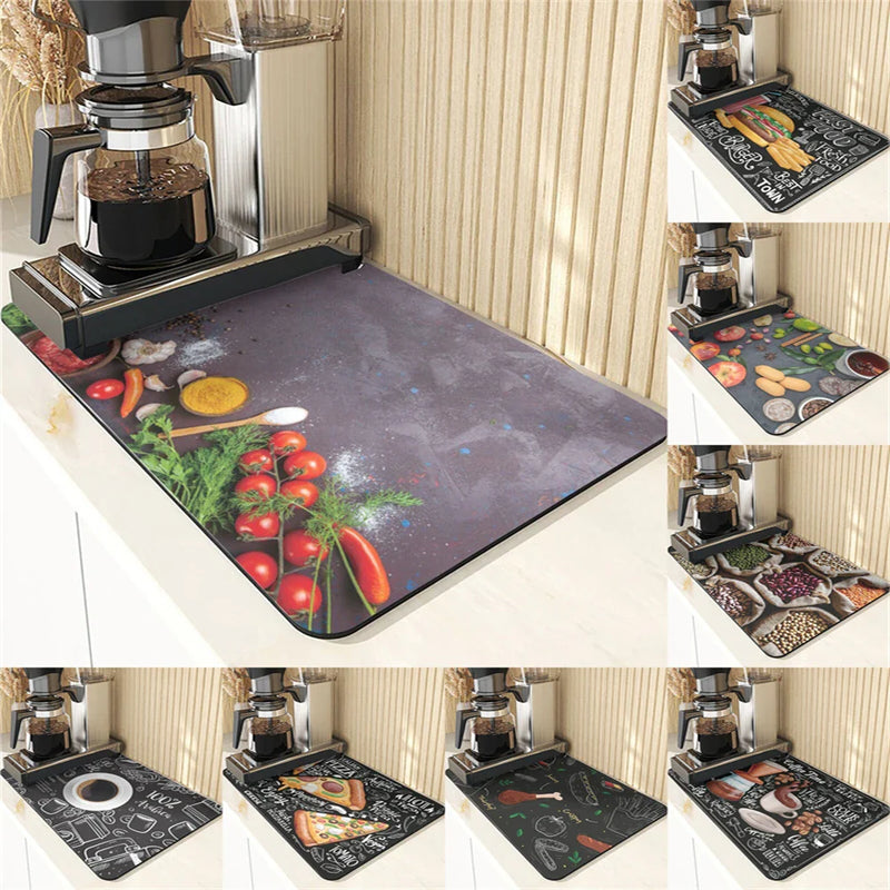 Axyaa Coffee Pattern Placemats Set for Table Cups Coaster Drainer Diatomaceous Earth Mat