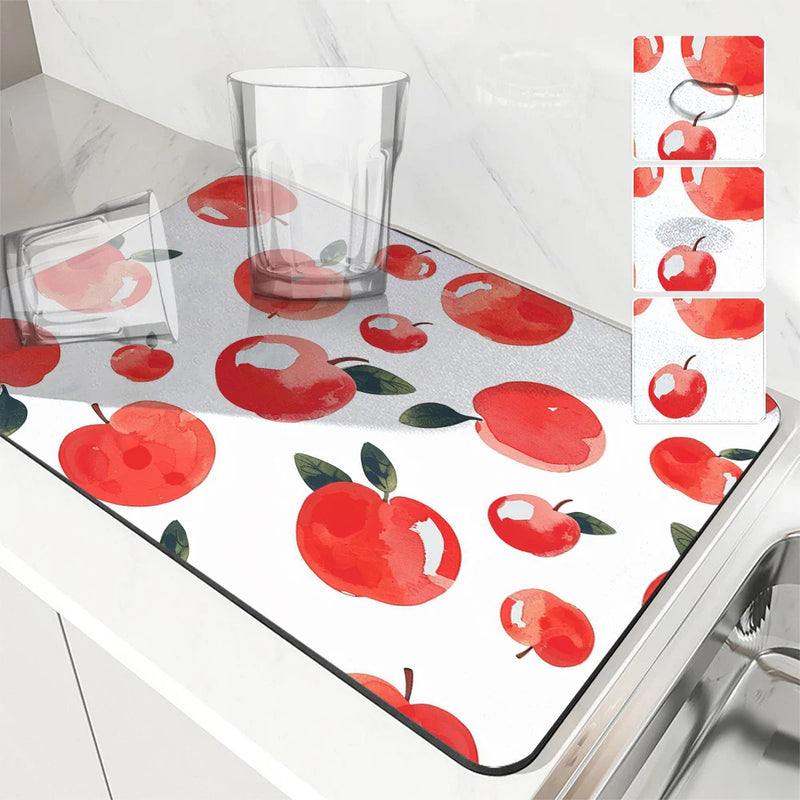 Axyaa Apple Fruit Kitchen Drying Mat - Quick Dry, Antiskid Tableware Mat