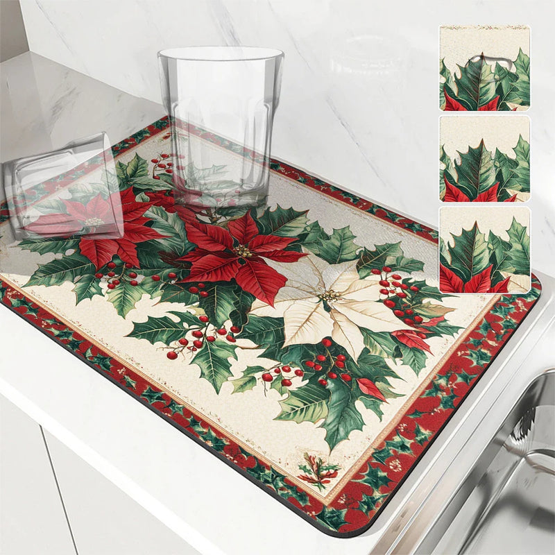 Axyaa Christmas Holly Coffee Cup Drying Mat