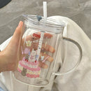 Axyaa Cute Glass Cup with Lid and Straw for Hot/Cold Drinks - 1000ml Capacity