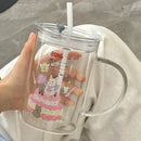 Axyaa 1000ml Glass Cups with Lid and Straw, Cute Aesthetic Coffee Mug for Drinks