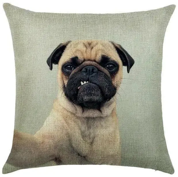 Square Linen Pug French Bulldog Pillow Cover by Axyaa