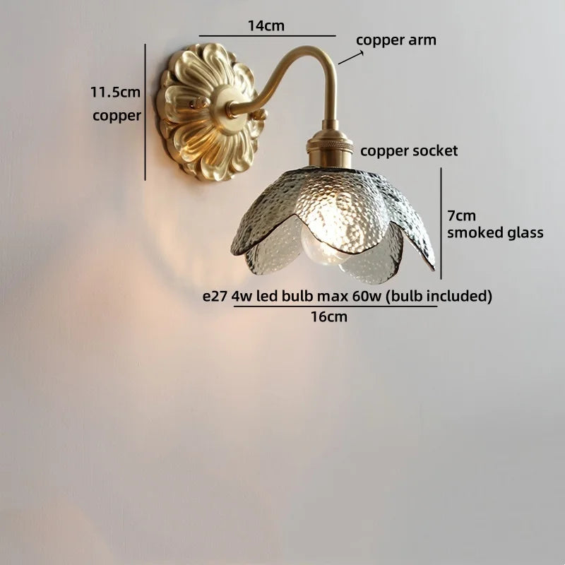 Axyaa Nordic LED Wall Lamps Interior Living Room Decor Antique Brass Resin Flower Design