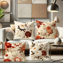 Axyaa Vintage Peony & Daisy Floral Velvet Pillow Covers - Beige/Brown/Orange/Red