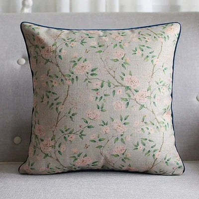 Axyaa Soft Velvet/Cotton Linen Cushion Cover Shabby Chic Floral Pink Blue 45x45cm