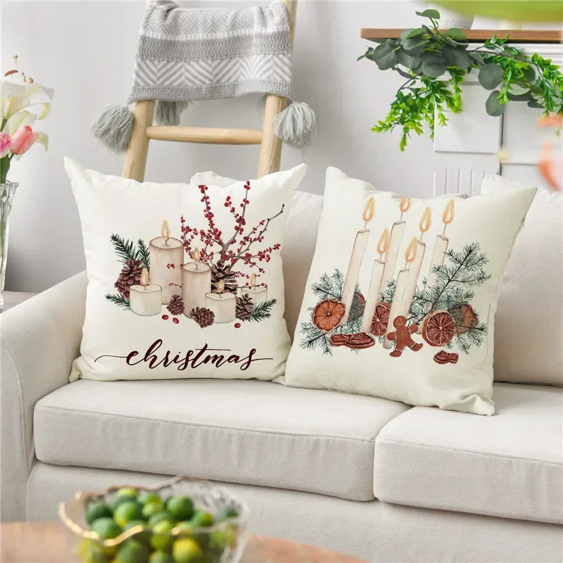Pinecone Candlestick Linen Print Pillowcase for Home Decor by Axyaa