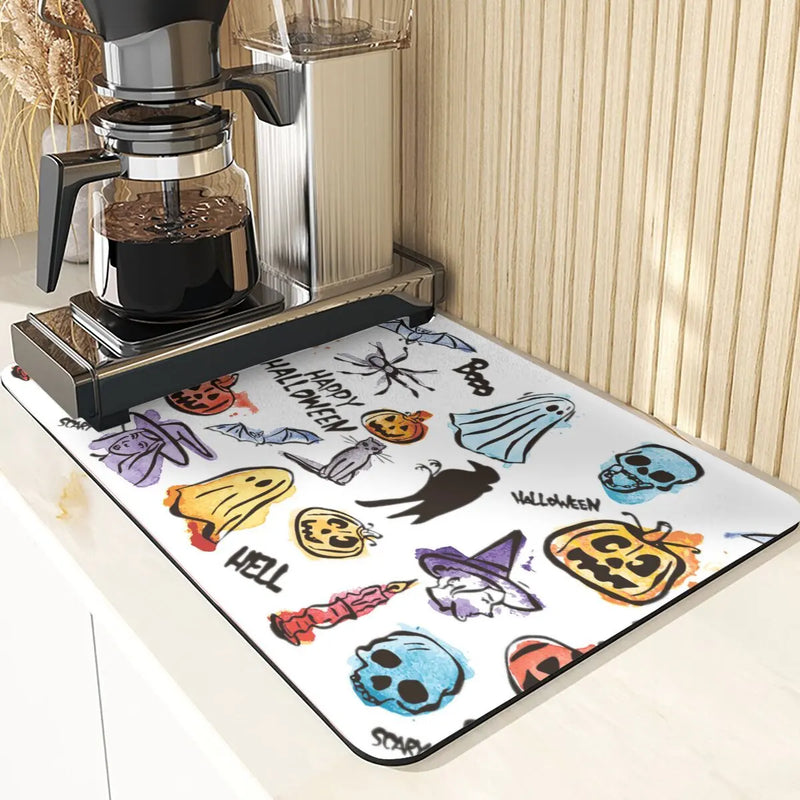 Axyaa Silicone Pumpkin Drying Mat: Halloween Kitchen Decor Absorbent Placemat & Cup Holder