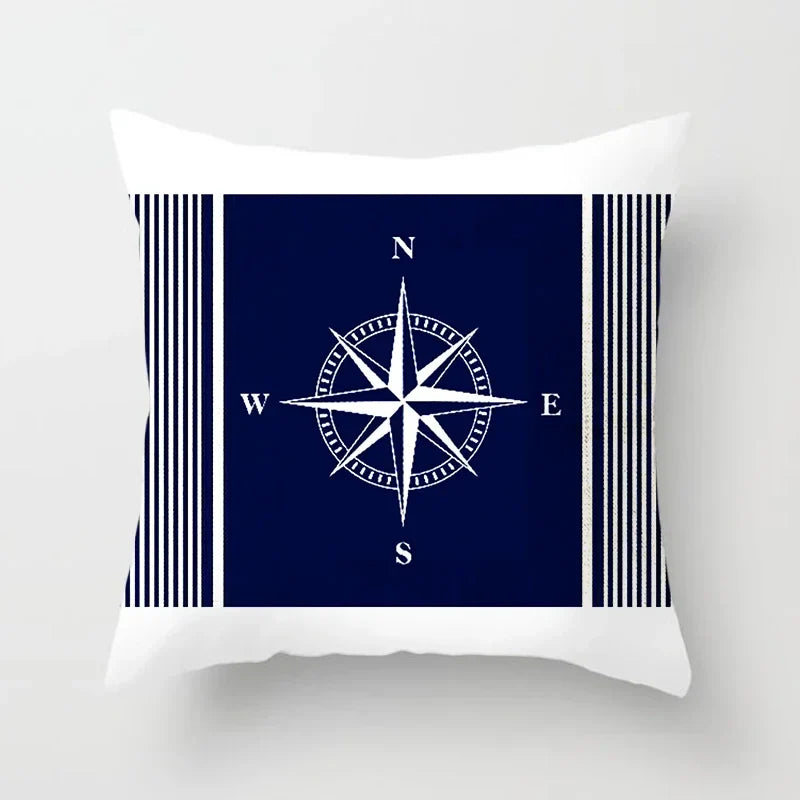 Axyaa Blue Mediterranean Compass Anchor Pillow Cover 45x45cm