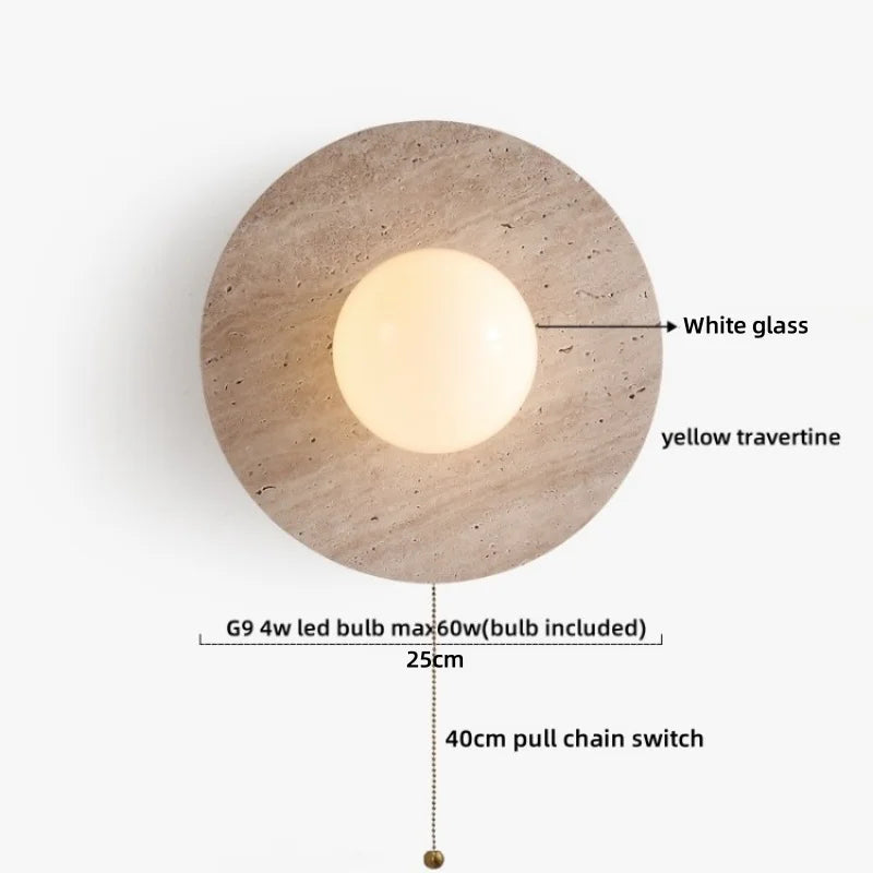 Axyaa Wabi Sabi LED Wall Light Yellow Travertine Stone Glass Ball Wandlamp