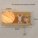 Axyaa LED Planet Glass Wall Lamp with Wood Base for Children's Room Home Decor