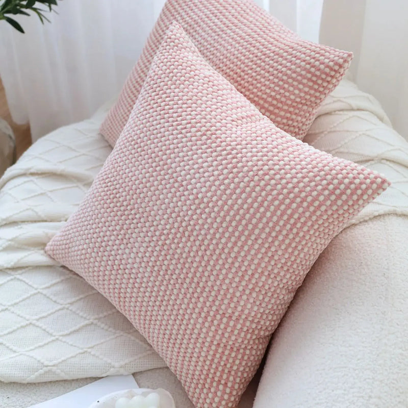 Axyaa Pink-White Corduroy Cushion Cover 45x45cm Home Decoration Square Pillowcase