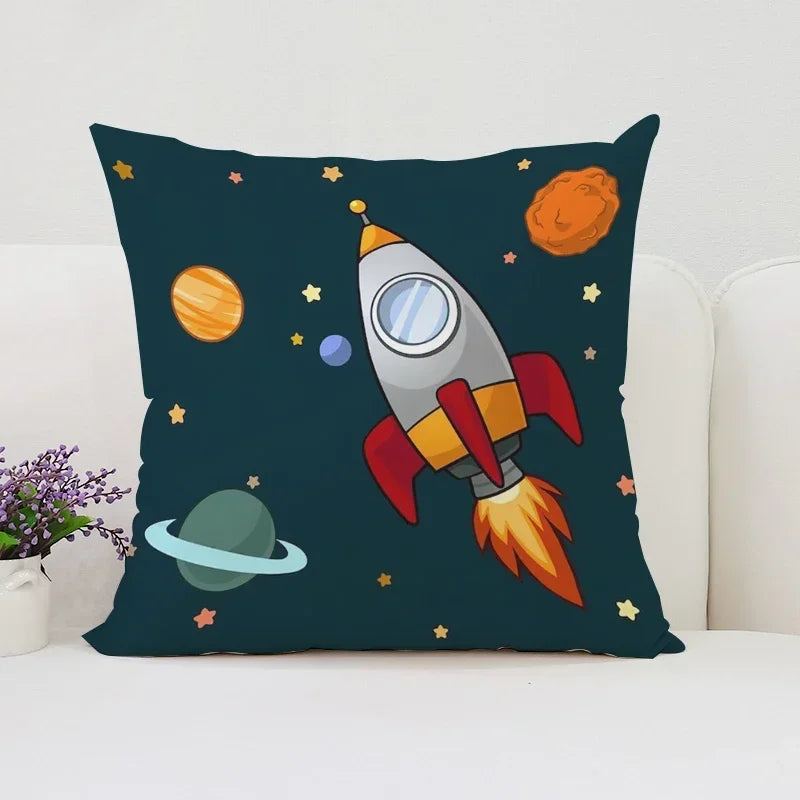 Axyaa Rocket Astronaut Cushion Cover 45*45 Home Decor Pillowcases