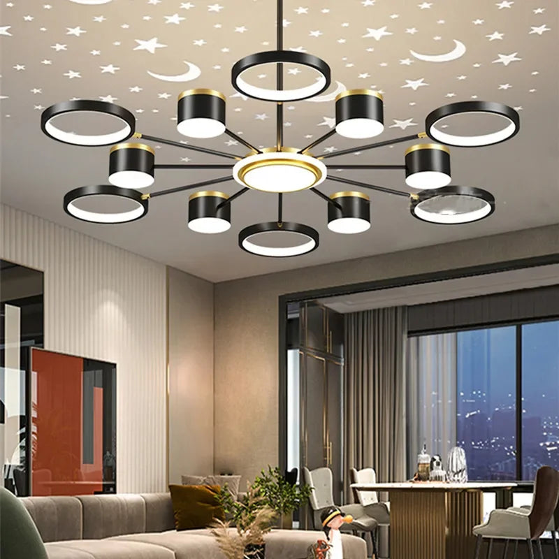 Axyaa 6-Light White Starry Ceiling Chandelier - Modern, Romantic, Stepless Dimmable