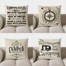 Axyaa Camping Rules Cushion Cover: Nap, Smile, Eat S'Mores & Relax Pattern