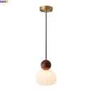 Axyaa Nordic LED Pendant Chandelier with Wood Lampshade for Bedroom and Dining Room