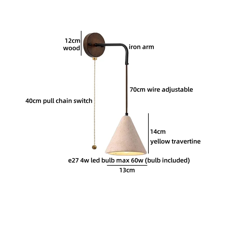 Axyaa White Glass Wall Lights with Yellow Stone Art - Pull Chain Switch, LED, Wabi Sabi Style