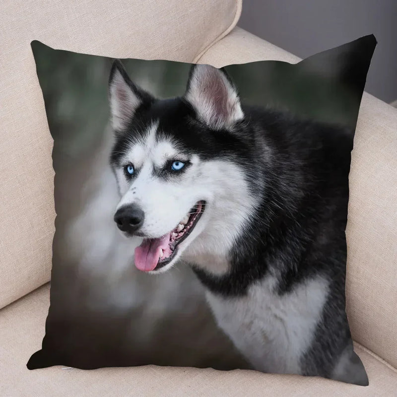 Axyaa Siberian Husky Pet Sofa Cushion Cover - Cute Dog Print Pillowcase Decor