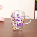 Axyaa Double Wall Glass Cup with Dried Flower Handle