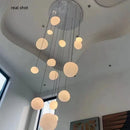 Axyaa White Glass LED Pendant Chandelier - Nordic Villa Stairs Cobble E27 Modern Design