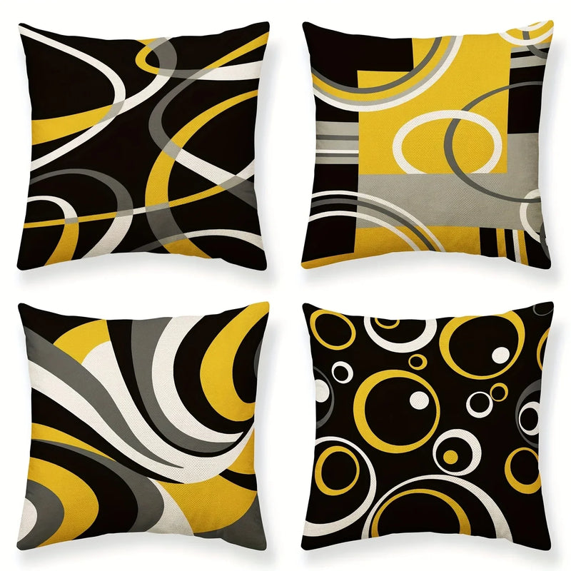Abstract Geometric Printing Pillowcase in Yellow, Black, White, Gray for Axyaa Pillows