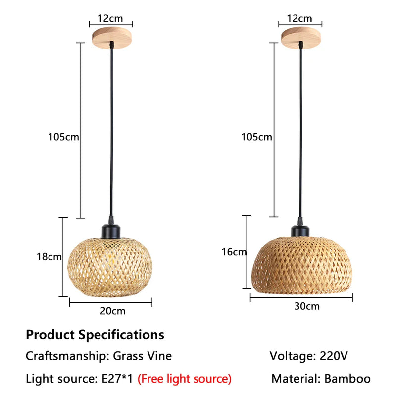 Rattan Bamboo Pendant Chandelier by Axyaa for Indoor Dining Room Lighting