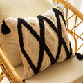 Axyaa Boho Black White Check Velvet Circle Pillowcase 45x45 Luxe Headboard Cushion Cover