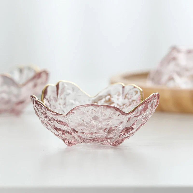 Mini Sakura Bowl Set - Set of 2 Glass Plates with Gold Border for Desserts