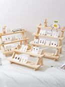 Axyaa Wood Jewelry Display Stand with Card Slot for Earrings, Necklaces, Rings