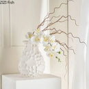 Axyaa White Porcelain Honeycomb Ceramic Vase with Artificial Flowers