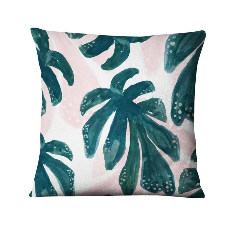 Axyaa Tropical Palm Leaf Print Cushion Cover for Living Room, Bedroom, and Car