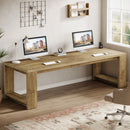 Axyaa Double Computer Desk, 86.6" Extra Long Wood Workstation