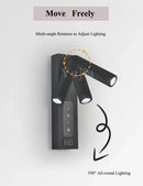 Axyaa LED Wall Mount Reading Light with USB Charging Port - Dimmable 350° Rotatable Spotlight