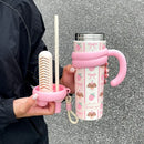 Axyaa Cute Insulated Straw Tumbler with Handle, Leakproof Thermos Bottle